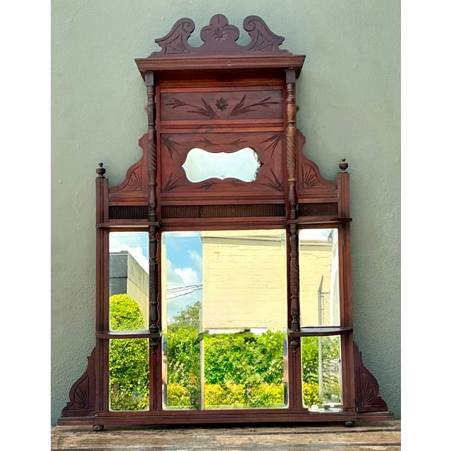 Vintage Eastlake Carved Wood Mantle Mirror For Sale In West Palm - Image 6 of 17