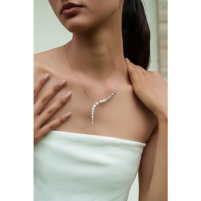 Luxurious 5.54 Carat Diamond Y-Drop Necklace in 14k White Gold 17 Inches For Sale - Image 9 of 14