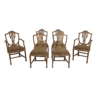 Set of 6 Distressed Painted Shield Back Dining Room Chairs For Sale