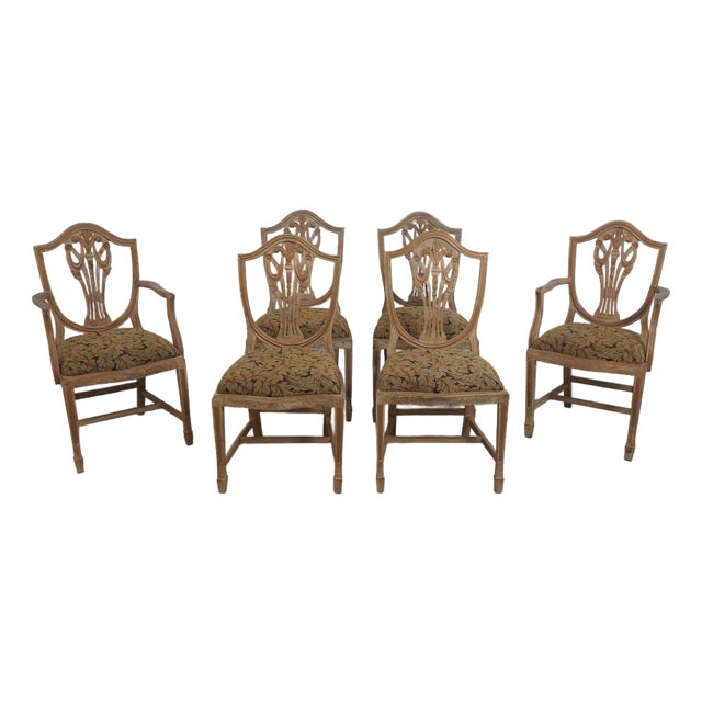 Set of 6 Distressed Painted Shield Back Dining Room Chairs For Sale
