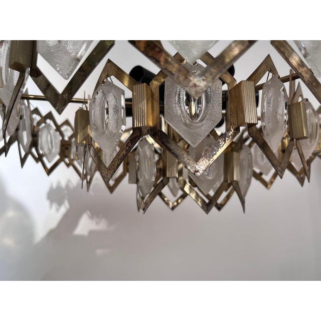 Glass and Brass Chandelier attributed to Jaroslav Bejvl for Kamenicky Senov, 1960s For Sale - Image 8 of 10