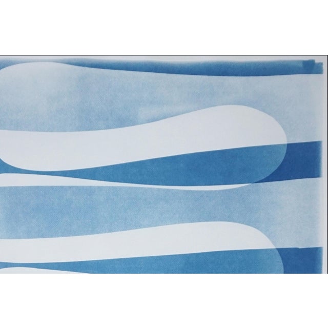 2020s Minimalist Elipse, Unique Monotype Cyanotype of Wavy Stripes in Blue Tone, 2026 by Kinf of Cyan For Sale - Image 5 of 8