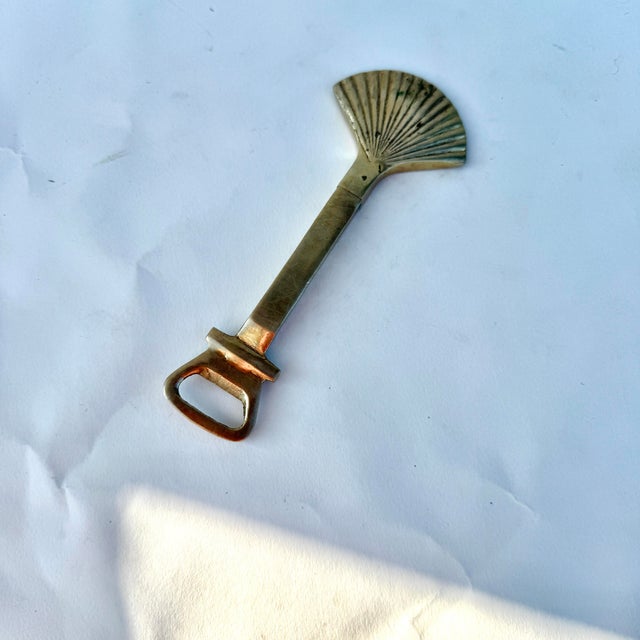 1970s Brass Shell Motif Cork Screw and Bottle Opener For Sale - Image 5 of 8