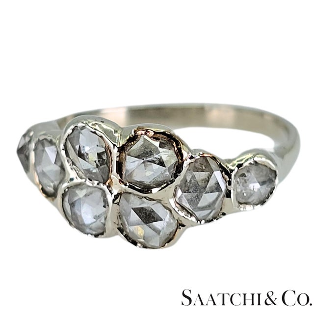 1910s 14k (585) White Gold Natural Rose Cut 1.4 Ct White Diamond, Size 5.5 For Sale - Image 13 of 18