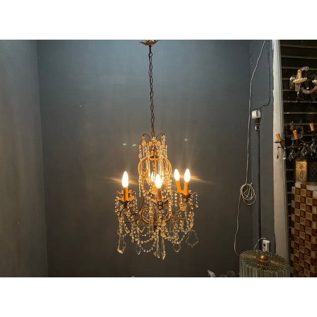Large Beaded Crystal Florentine Chandelier, 1950s For Sale - Image 9 of 10