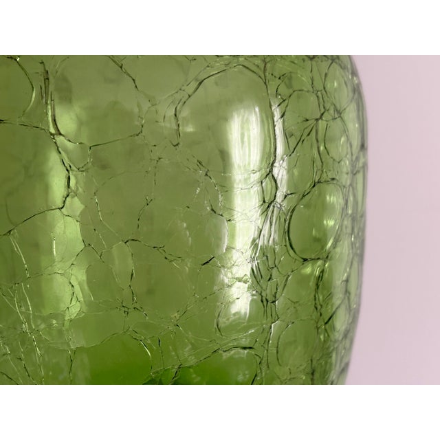 Mid-Century Modern Vintage Blenko 657m Crackle Glass Decanter by Joel Philip Myers - Large Green Art Glass For Sale - Image 3 of 10
