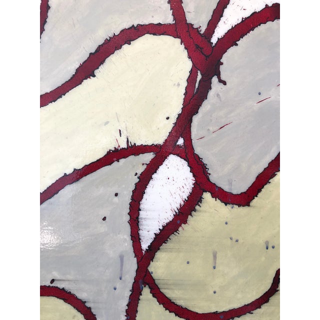 Red Jonathan Feldschuh Abstract Mixed Media Lacquer Painting, 1999 For Sale - Image 8 of 11