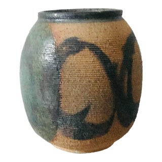 Signed Studio Pottery Textured Wabi Sabi Vase For Sale