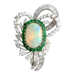 Australian Crystal Opal Emerald Diamond Ribbon Brooch Clip Pin