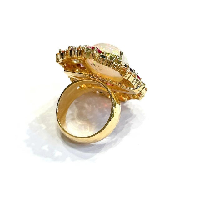 Bochic “Orient” Opal, Ruby & Sapphire Ring, Set 18K Yellow Gold & Silver For Sale - Image 6 of 12