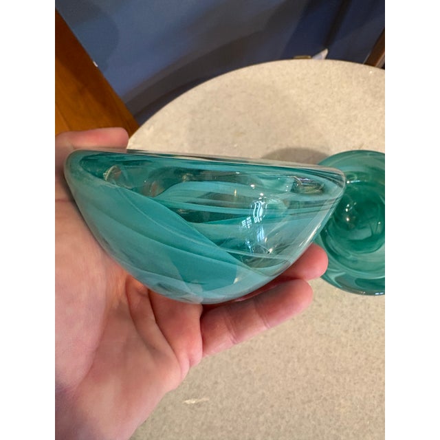 Vintage Kosta Boda glass candle votives. In a beautiful turquoise glass swirl design.