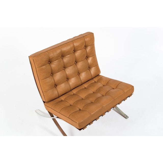Mid Century Brown Leather Barcelona Chair by Mies Van Der Rohe for Knoll, 1983 For Sale - Image 9 of 15