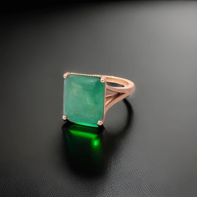 Metal Natural Solitaire Emerald Ring 6.5 14k Yellow Gold 6.62 TCW Certified For Sale - Image 7 of 12