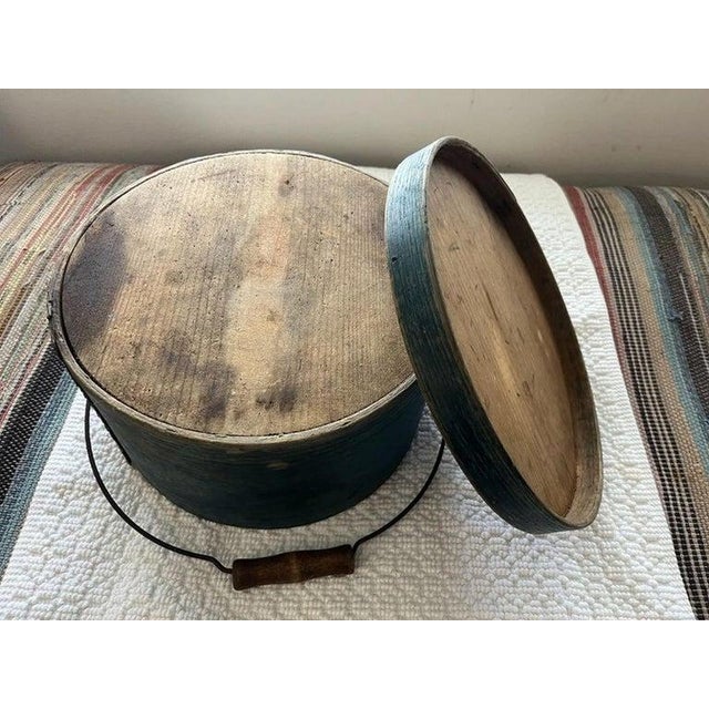 Wood 19Thc Original Blue Painted Bail Handled Pantry Box For Sale - Image 7 of 7