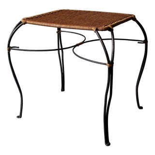 Vintage Swedish Wine Table in Black Iron and Rattan For Sale