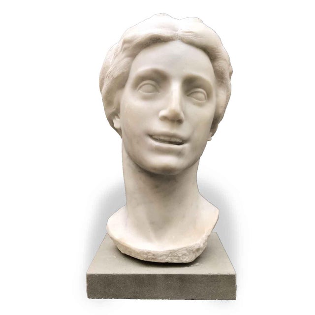 Aurelio Bossi, Bust of a Woman, 1920s, White Marble For Sale - Image 10 of 13