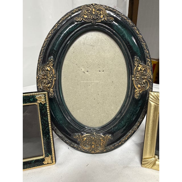 Green Trio Oof Tale Top Frames in Emerald Green and Brass For Sale - Image 8 of 8