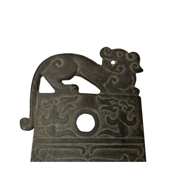 Gray Oriental Stone Ritual Mythical Motif Carving Display Plaque Art For Sale - Image 8 of 10