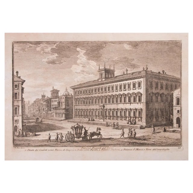 Giuseppe Vasi, Palazzo Ruspoli on the Course, Etching, Late 18th Century For Sale
