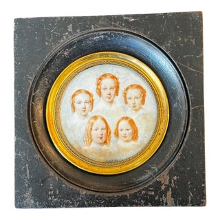 19th Century Miniature Painting of Five Sisters by Vincenzo Castelli. Signed. For Sale