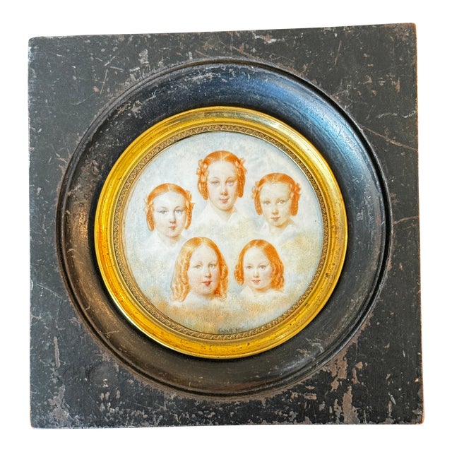 19th Century Miniature Painting of Five Sisters by Vincenzo Castelli. Signed. For Sale
