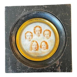 19th Century Miniature Painting of Five Sisters by Vincenzo Castelli. Signed.