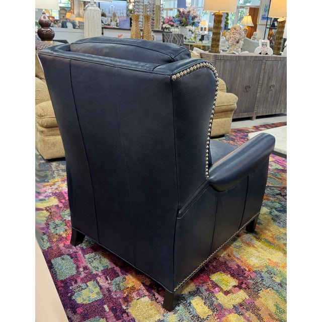 Hancock & Moore Navy Blue Leather Recliners, a Pair For Sale In West Palm - Image 6 of 9