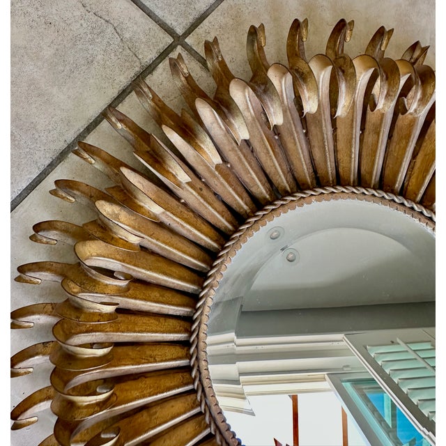 Pair Gilt Metal Eyelash Sunburst Convex Wall Mirrors For Sale - Image 12 of 18