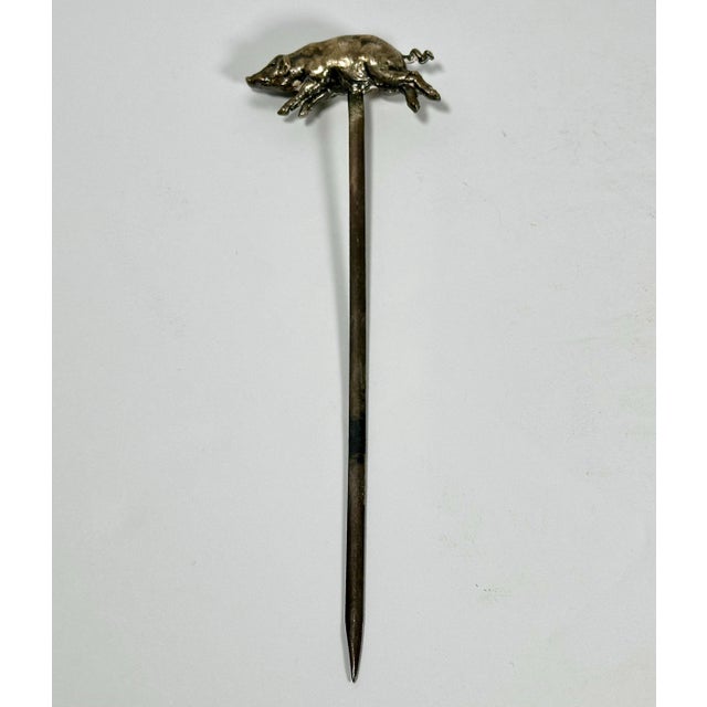 Antique French Silver Plated Swine Pork Hatelet Skewer for your consideration. The skewer measures approx. 7 1/2 inches...