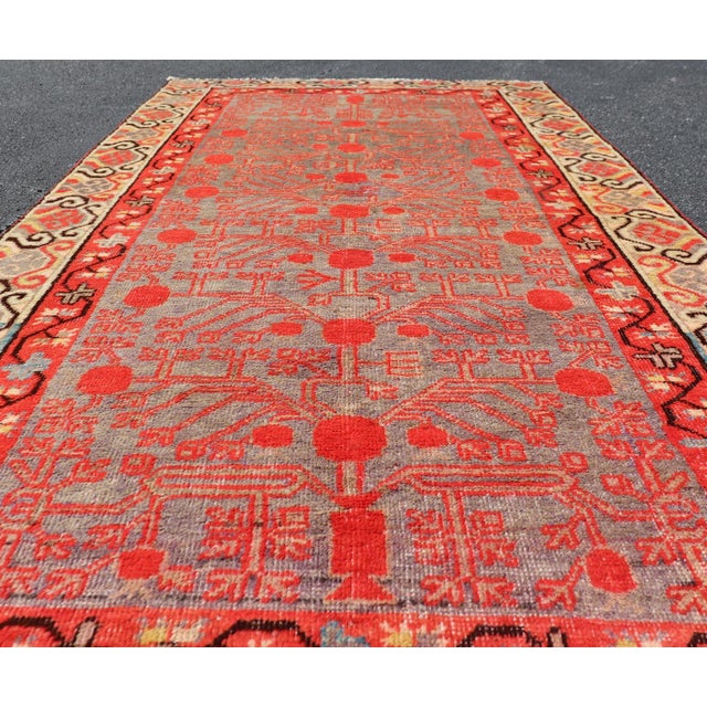 Red Ntricate Vintage Khotan Rug With Sub-Geometric Design in Reds and Light Blue For Sale - Image 8 of 10