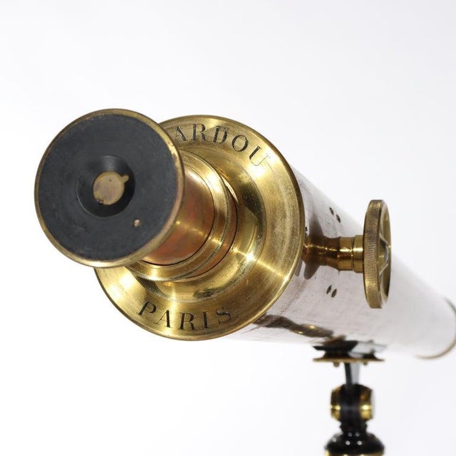 Antique French A. Bardou Brass Telescope With Mahogany Tripod c1880 Measures - 61" x 35" x 35"