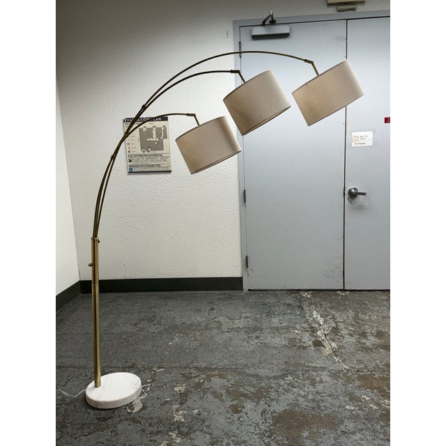 Pottery Barn Pottery Barn Contemporary Locke Three-Arm Marble Arc Floor Lamp For Sale - Image 4 of 12