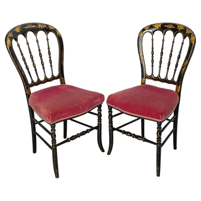Set of Late 19th Century Napoleon III French Fabric and Painted Wood Chairs For Sale