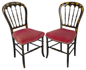 Set of Late 19th Century Napoleon III French Fabric and Painted Wood Chairs