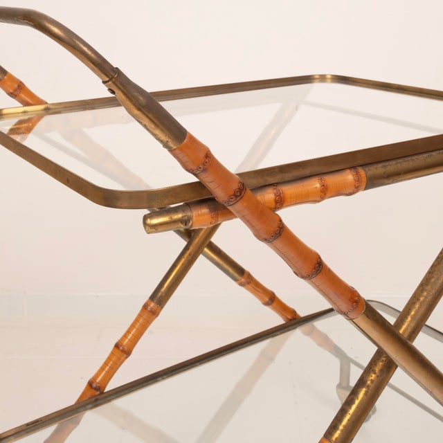 Vintage Cart in Faux Bamboo and Brass by Cesare Lacca, 1950 For Sale - Image 18 of 18