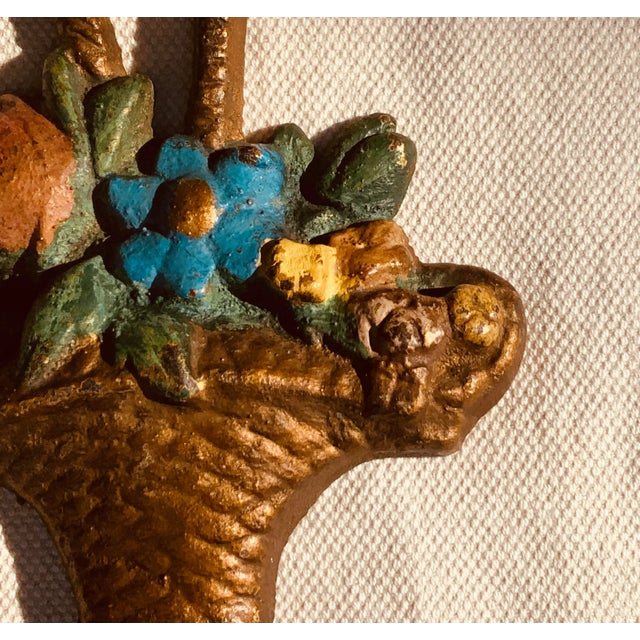 Antique Cast Iron Floral Basket Doorstop - Hand-Painted, Circa 1900 For Sale - Image 4 of 11