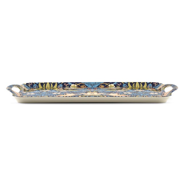 Art Nouveau Spode Morris & Co Strawberry Thief Blue Melamine Large Handled Tray For Sale - Image 3 of 5