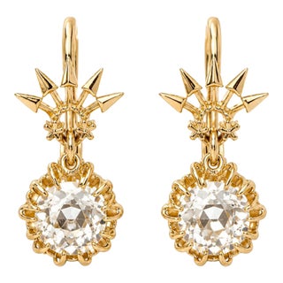2.50 Carat Old European Cut Lab Diamond & 10k Yellow Gold Vintage Stud Earrings, Pair For Sale