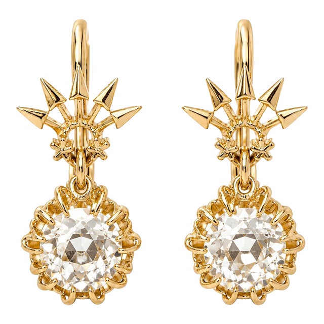 2.50 Carat Old European Cut Lab Diamond & 10k Yellow Gold Vintage Stud Earrings, Pair For Sale
