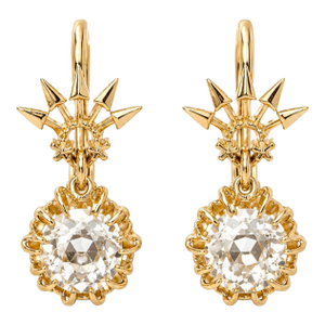 2.50 Carat Old European Cut Lab Diamond & 10k Yellow Gold Vintage Stud Earrings, Pair