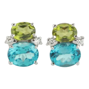 Christina Addison Mini Gum Drop Earrings With Peridot and Blue Topaz and Diamonds - a Pair