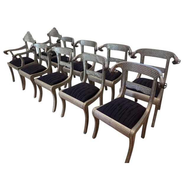 Early 20th Century Set 10 Moroccan Metal Clad Rams Head Dining Chairs For Sale - Image 5 of 9