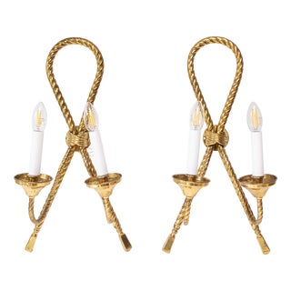 Vintage Brass Lace Wall Lights, Set of 2 For Sale