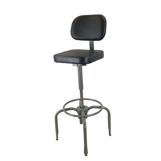 Vintage Industrial Adjustable Drafting Stool With Backrest and Footrest For Sale - Image 14 of 18
