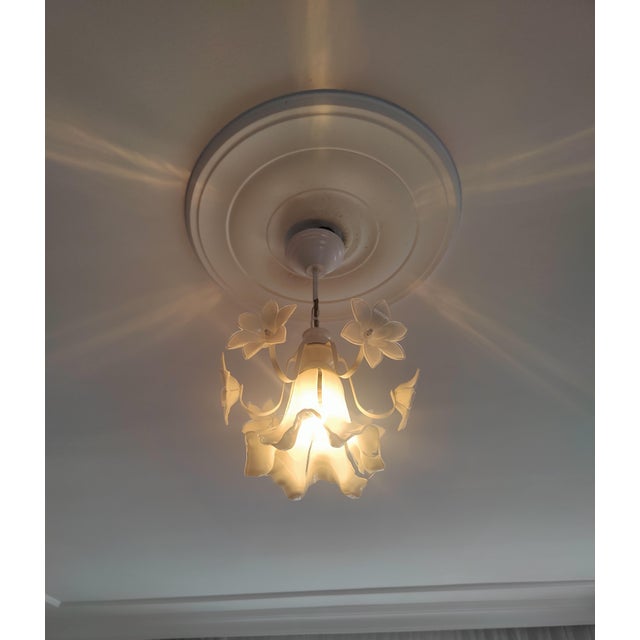 Vintage Murano Glass Chandelier, 1980s White Floral Lamp, Small Italian Ceiling Light For Sale - Image 14 of 14