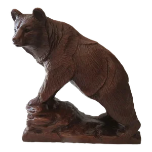Late 20th Century Red Mill Bear Statue Standing on Rock Handcrafted in Usa