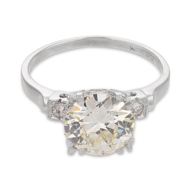 Contemporary 1950s Mid Century Gia 2.07 Carat Old European Cut Diamond Platinum Engagement Ring, Size 6.75 For Sale - Image 3 of 8