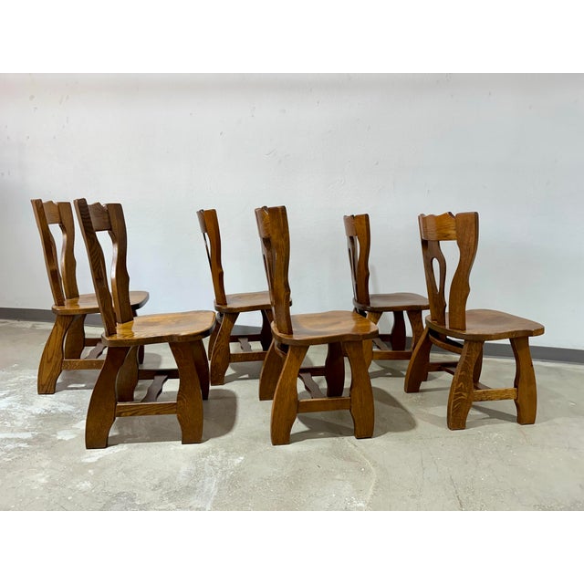 1970s Mid Century Guillerme Et Chambron Style Oak Dining Chairs, Set of 6 For Sale - Image 10 of 12