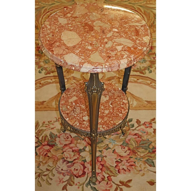 Metal 1990s Italian Bronze and Marble Two Tier Round End Table Pedestal Table For Sale - Image 7 of 11