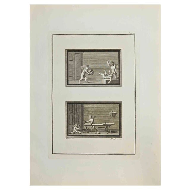 Filippo Morghen, Cupids and Genii Wall, Etching, 18th Century For Sale